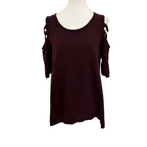 Oh My Gauze Cold Shoulder Top Eggplant Purple Size 1 = Small / Medium Lagenlook